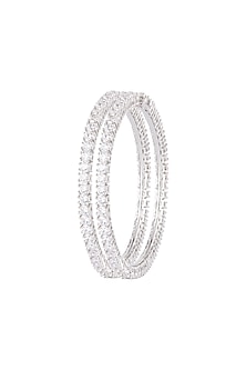 White Finish Faux Diamonds Openable Bangles by Aster