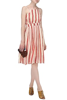 RED AND WHITE STRIPED SKATER DRESS by ASH HAUTE COUTURE