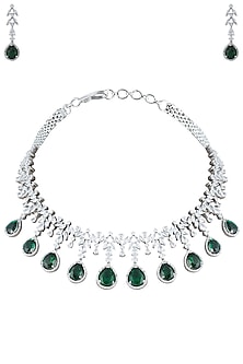 SILVER PLATED FAUX EMERALD NECKLACE by ASTER