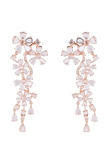 ROSE GOLD FINISH FAUX ROSE CUT DIAMOND LONG EARRINGS by ASTER