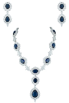 Silver plated faux sapphire and diamond necklace set by Aster