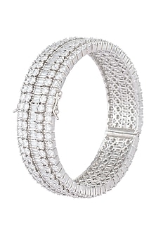 SILVER PLATED FAUX ROUND DIAMOND BAGUETTE BANGLE by ASTER