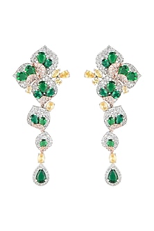 SILVER PLATED FAUX EMERALD AND DIAMOND EARRINGS by ASTER