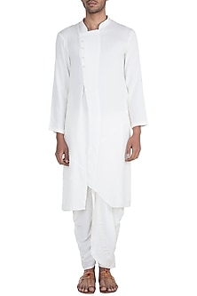 White Kurta With Side Buttons by Bohame