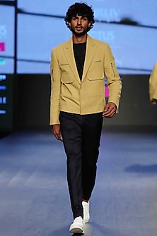Yellow Buff Crop Jacket by Dhruv Vaish