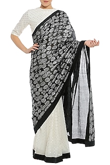 Silver Polka Pleated Saree with Blouse Piece by Masaba