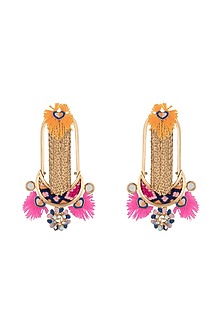 Gold Plated Multi Colored Tassel Boho Earrings by Outhouse