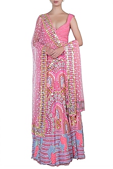 CORAL PINK EMBROIDERED LEHENGA SET by PAPA DON'T PREACH BY SHUBHIKA