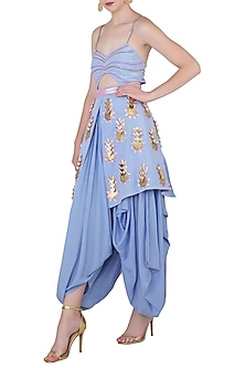LILAC CUT OUT DRAPE DHOTI JUMPSUIT AND EMBROIDERED BELT by PAPA DON'T PREACH BY SHUBHIKA