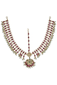 Gold Plated Pink Mathapati by Riana Jewellery