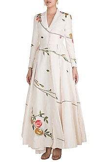 Off White Embroidered Jacket Gown by Samant Chauhan