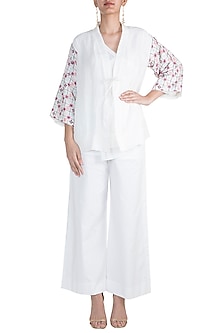 White Embroidered Shirt With Jacket by The Grey Heron