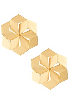 GOLD PLATED 3D HEXAGON EARRINGS by ZOHRA